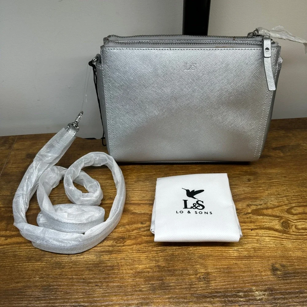 Lo & Sons The Pearl Silver Saffiano Leather Crossbody Bag Convertible Clutch